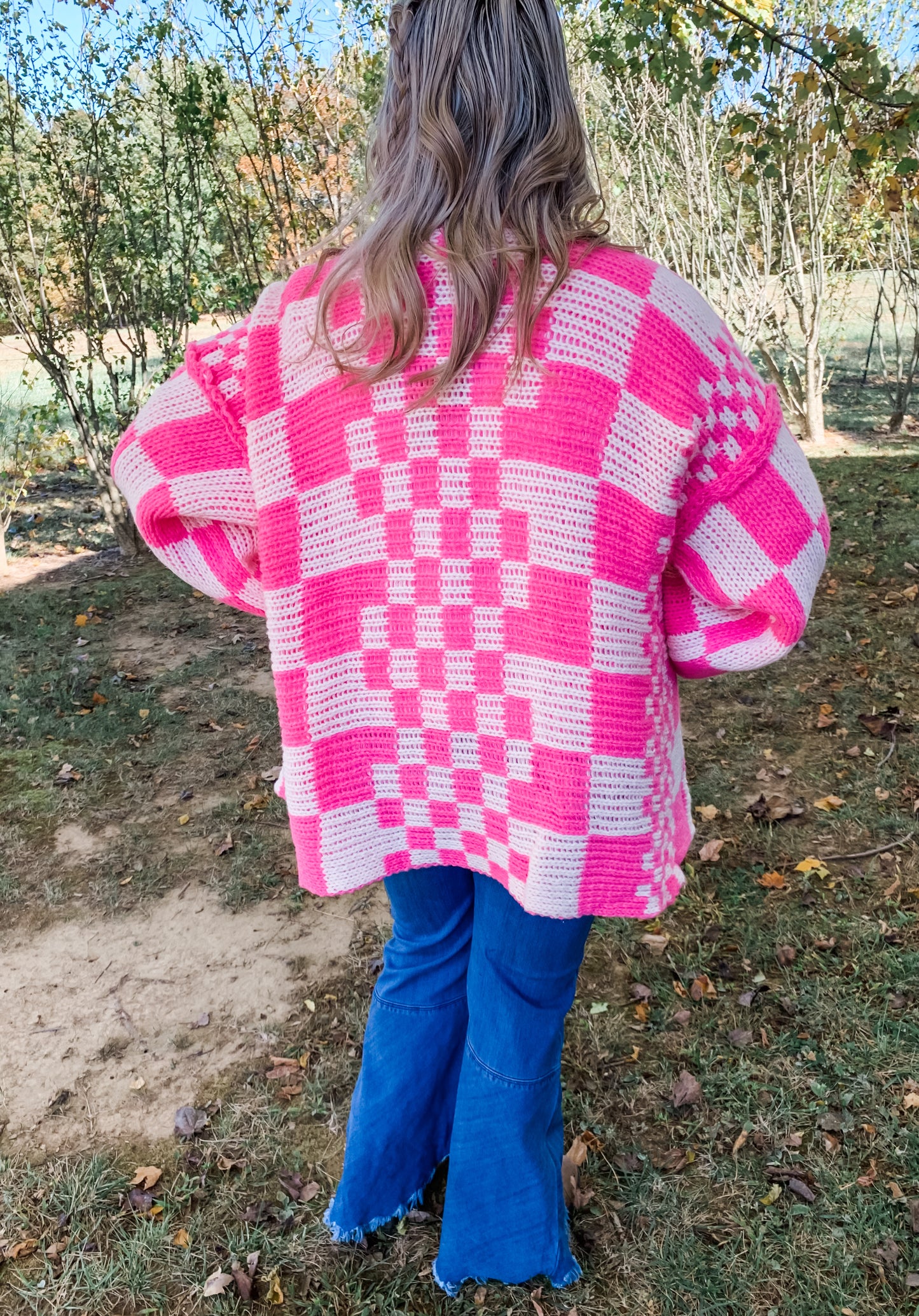 Oversize Neon Pink Checker Cardigan