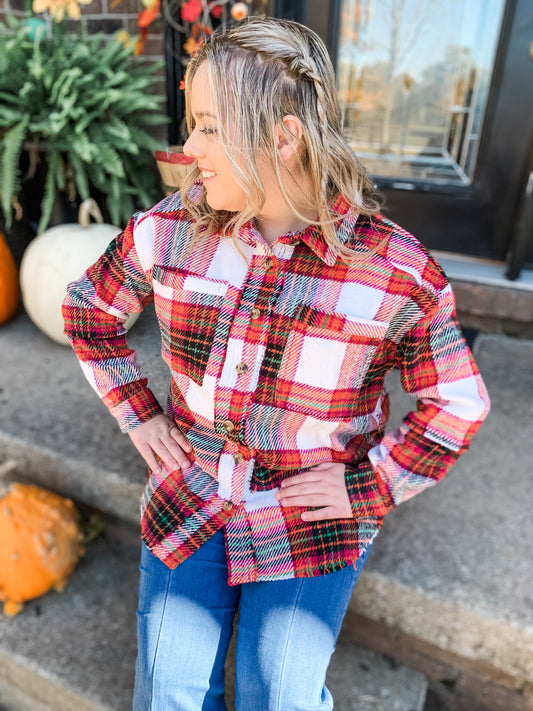 Fringe Hem Multi Plaid Flannel