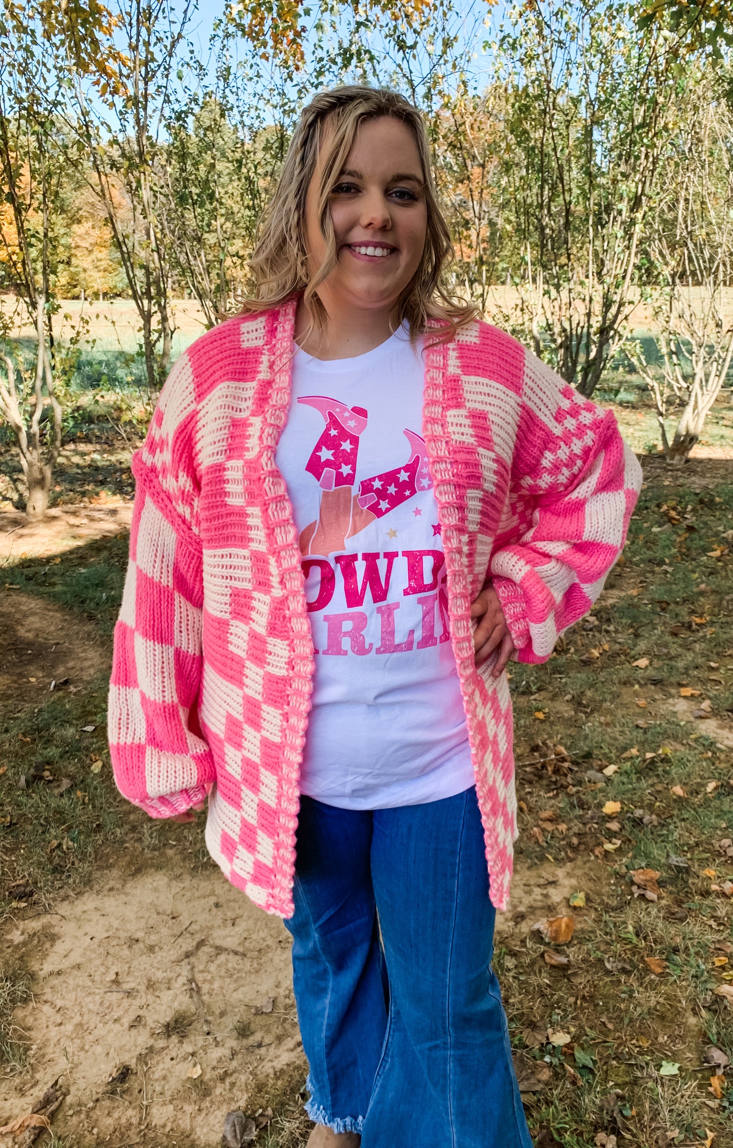 Oversize Neon Pink Checker Cardigan