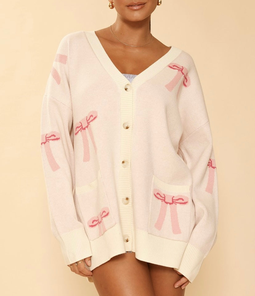 Adorable Pink Bow Cardigan