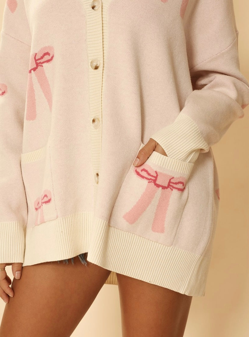 Adorable Pink Bow Cardigan