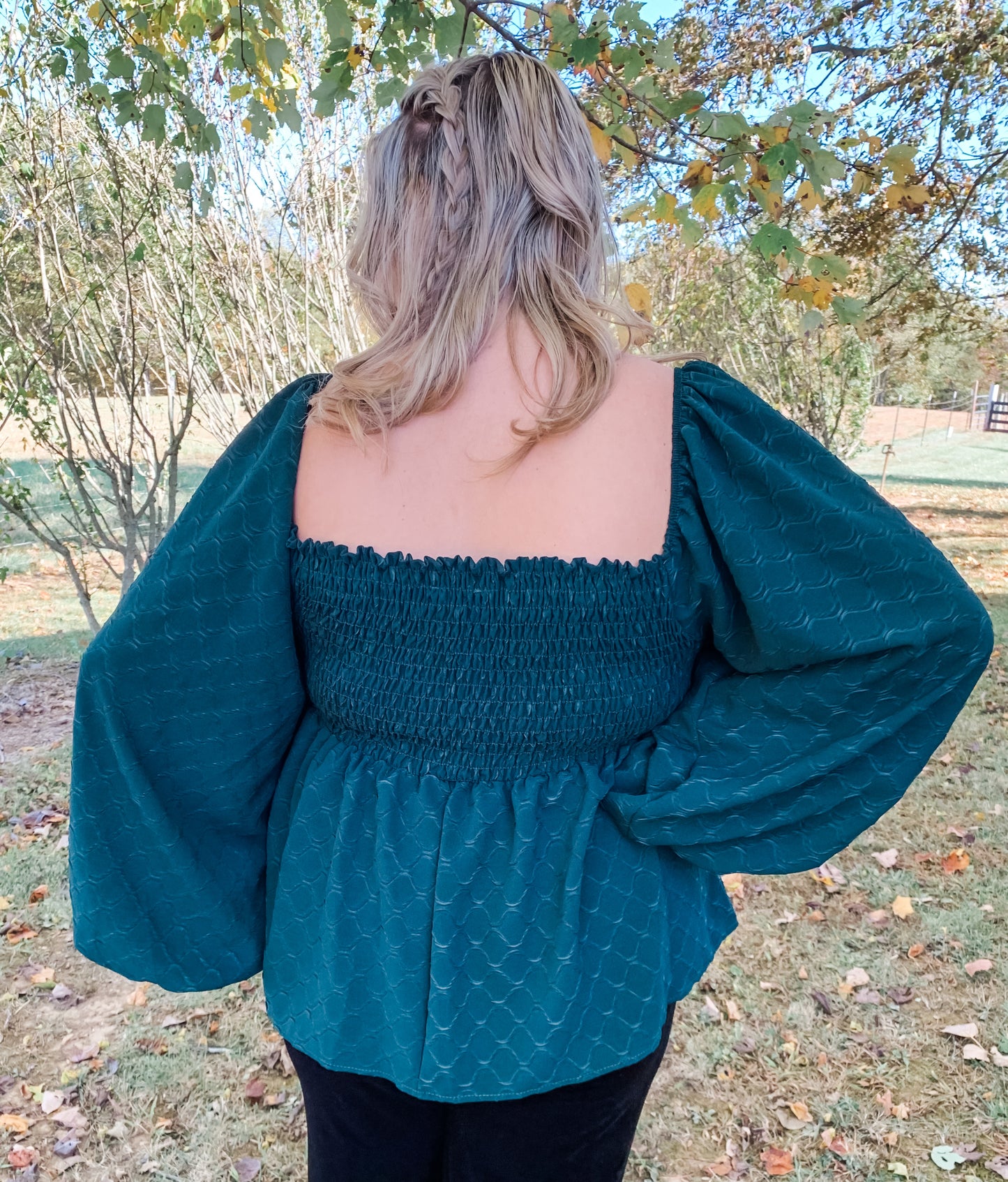 Hunter Green Bubble Long Sleeve Top Clearance