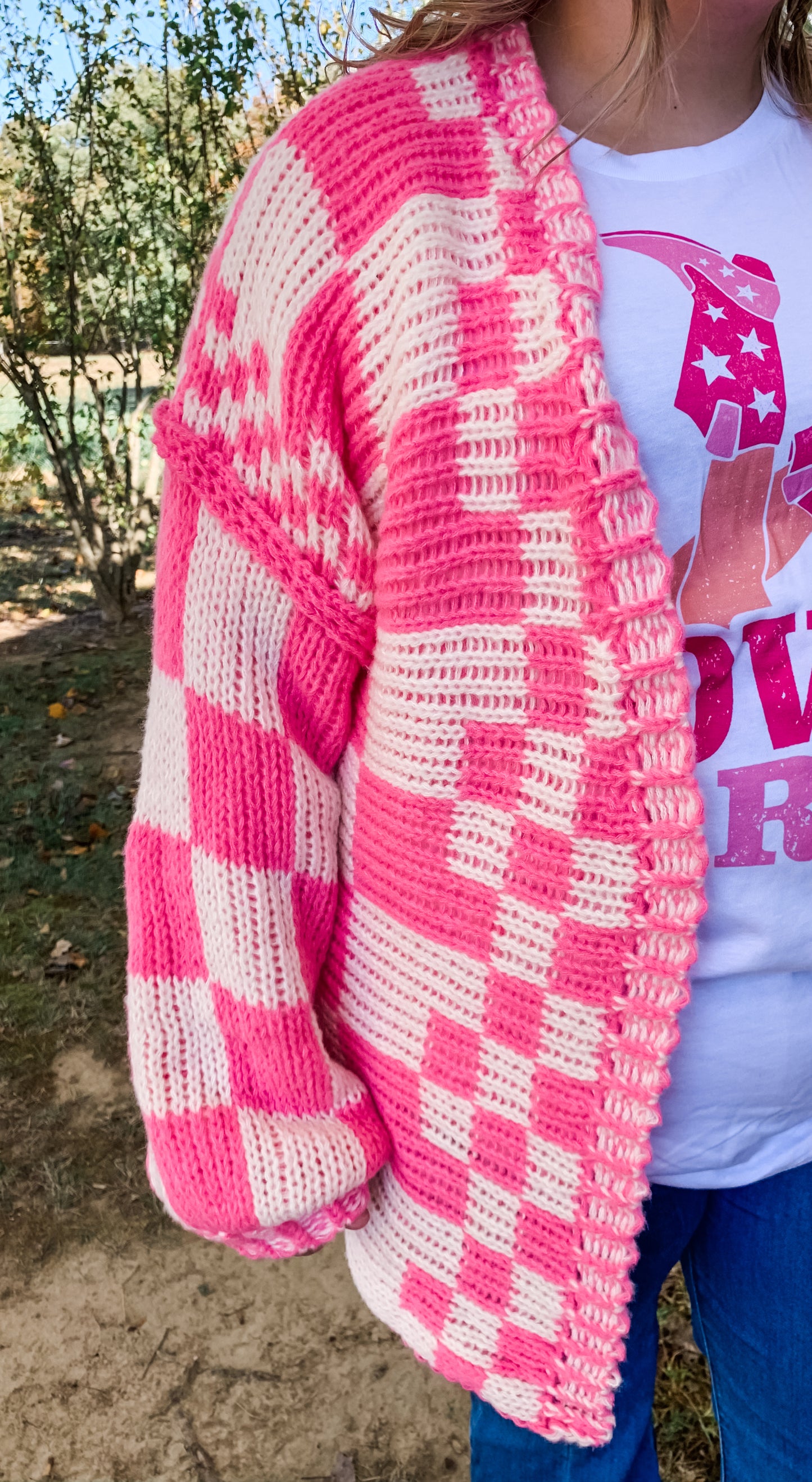 Oversize Neon Pink Checker Cardigan