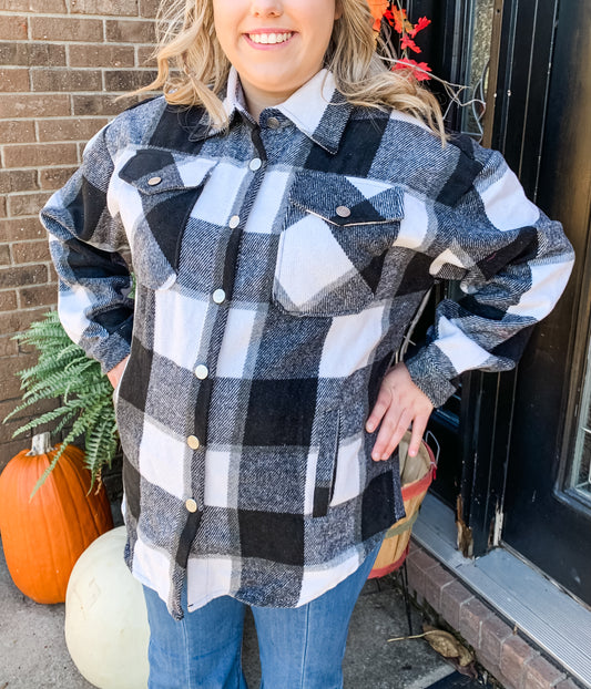 Flannel Plaid Button Pocketed Shacket