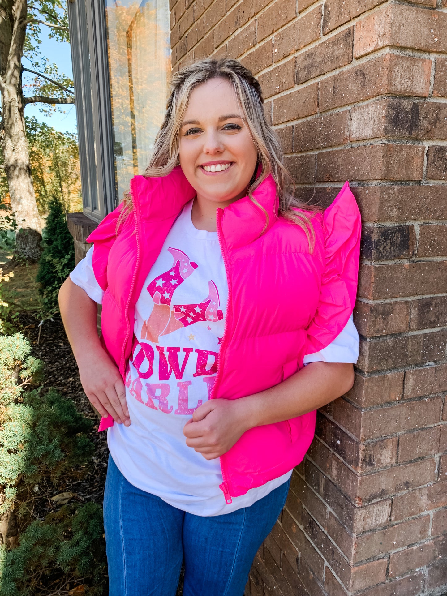 Hot Pink Ruffle Sleeve Puffer Vest